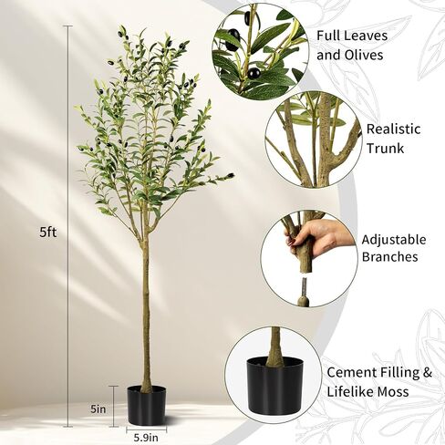 3FT Artificial Olive Tree, Indoor Faux Olive Tree Fake Potted Silk Olive Tree Plants with Lifelike Branches & Fruits for Home Office Decor in Saudi Arabia
