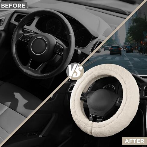 Road Comforts Steering Wheel Cover, Fluffy Car Wheel Covers for Women/Girls/Ladies，Soft Wool Fur Steering Wheel Protector, Universal 14 1/2 inches to 15 inches - Blue in Kuwait
