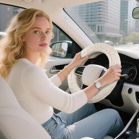 Road Comforts Steering Wheel Cover, Fluffy Car Wheel Covers for Women/Girls/Ladies，Soft Wool Fur Steering Wheel Protector, Universal 14 1/2 inches to 15 inches - Blue in Kuwait