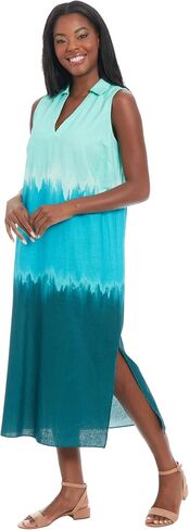 London Times Women's Sleeveless Ombre Sunset Linen Midi Collared Neckline with Side Slits-Summer Wedding Guest Dress in Saudi Arabia