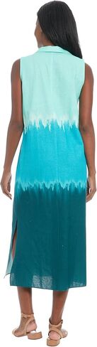 London Times Women's Sleeveless Ombre Sunset Linen Midi Collared Neckline with Side Slits-Summer Wedding Guest Dress in Saudi Arabia