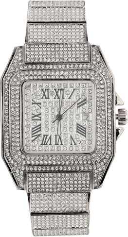 Halukakah Watch for Men - Moissanite Diamond Iced Out - رفاهية الذهب الذهب/البلاتين الفاخرة المغطاة بالذهب الأبيض المغطى بأرقام رومانية 40 ملم مع تقويم ، معصم ثقيل ، 8.5 بوصة - مع مربع الهدايا in Kuwait