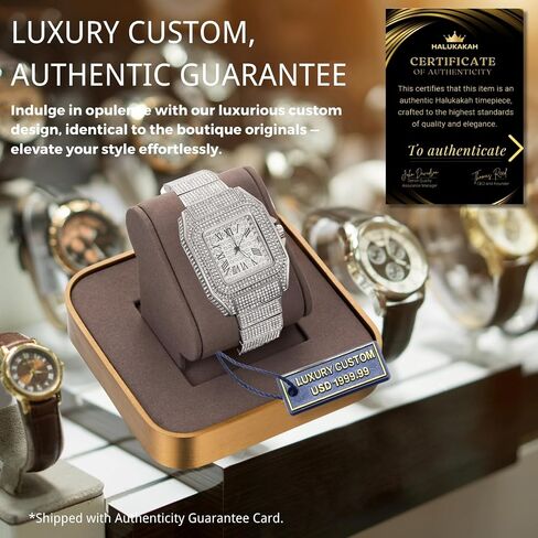 Halukakah Watch for Men - Moissanite Diamond Iced Out - رفاهية الذهب الذهب/البلاتين الفاخرة المغطاة بالذهب الأبيض المغطى بأرقام رومانية 40 ملم مع تقويم ، معصم ثقيل ، 8.5 بوصة - مع مربع الهدايا in Kuwait