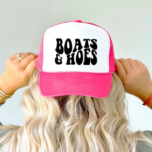 Boats and Hoes Funny Summer Trucker Hat Adult Foam Front Classic 5 Panel Mesh Snapback in Saudi Arabia