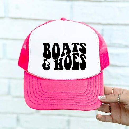 Boats and Hoes Funny Summer Trucker Hat Adult Foam Front Classic 5 Panel Mesh Snapback in Saudi Arabia