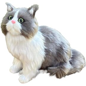 Lifelike Shorthair Cat Statue Black White Plush Faux Fur Kitten Home Decor, Handmade Kitty Collectible Gift for Cat Lovers in Kuwait