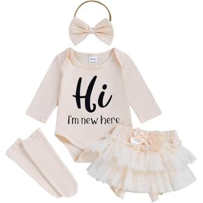 أنا جديد هنا المولود حديث الولادة ، الزي ، كشكش ، رومبير ، ثنائي ، فستان شورت ، جوارب عقال ، مقدمة ، مجموعة ملابس منزلية in Kuwait