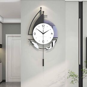 ساعة الحائط الزخرفية لغرفة المعيشة ، صامتة صامتة غير محددة على الساعات الحائط الحديثة مع البندول ، والبطارية التي يتم تشغيلها ، وساعة الحائط الكبيرة لغرفة المعيشة ، ومطبخ ، غرفة نوم (أسود أبيض ، 36.2x18.18. in Kuwait