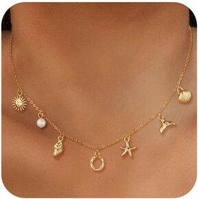 قلادة سحر كاروفو الذهب الأولي للنساء رسالة شل A-Z قلادة 14 كيلو بايت مطلية سحر قلادة قلادة بوهو الصيف صدف شاطئ الأسماك Surferfish in Kuwait