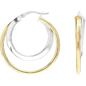 Lecalla 925 Sterling Silver Double Hoop أقراط | أقراط خفيفة الوزن ذات النغمة | أقراط طوق ملتوية إيطالية للنساء in Kuwait
