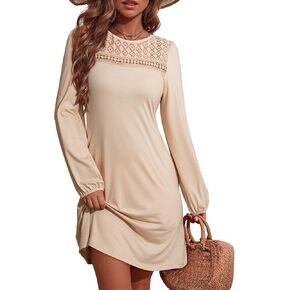 فساتين سقوط Dokotoo للنساء 2025 Crew Neck Longe Sleeve A Line Shift Dress Slow Solid Lourd Fit Mini Dress in Kuwait