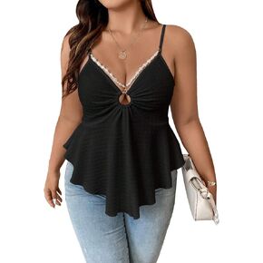 OYOANGLE Women's Plus Size Cami Casual Spaghetti Strap V Neck Asymmetrical Hem Tank Top in Saudi Arabia