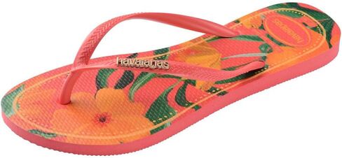 Flops Havaianas Kids Slim Tropical Flops - الصنادل الصيفية للأطفال للفتيات - المرجان الاستوائي ، 11/21C طفل صغير in Saudi Arabia