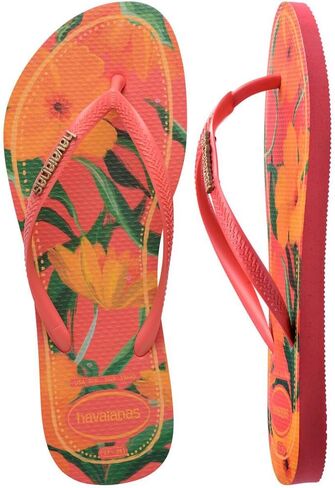Flops Havaianas Kids Slim Tropical Flops - الصنادل الصيفية للأطفال للفتيات - المرجان الاستوائي ، 11/21C طفل صغير in Saudi Arabia