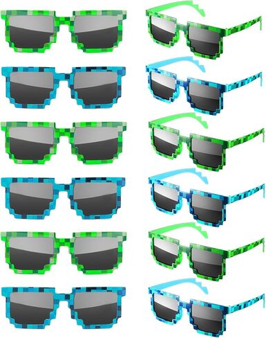 Pibupibu 12 Pack Miner Pixel Sunglasses Bulk Adults Unisex, Gamer Robot Pixelated Mosaic Sunglasses Birthday Party Supplies in Saudi Arabia