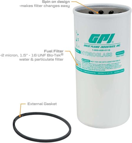 GPI P-18-10-1-DC Particulate Fuel Filter for use with Fuel Transfer Pumps up to 18 GPM (67 LPM), 10 Micron, 1-12 UNF Thread, Includes Draincock (GPI Genuine Accessory 129340-02) in Kuwait