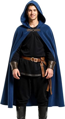 JIURUN زي الهالوين عباءة عصر النهضة مع غطاء محرك السيارة، عباءة مخملية بقلنسوة على شكل هوبيت من القرون الوسطى للرجال والنساء in Kuwait