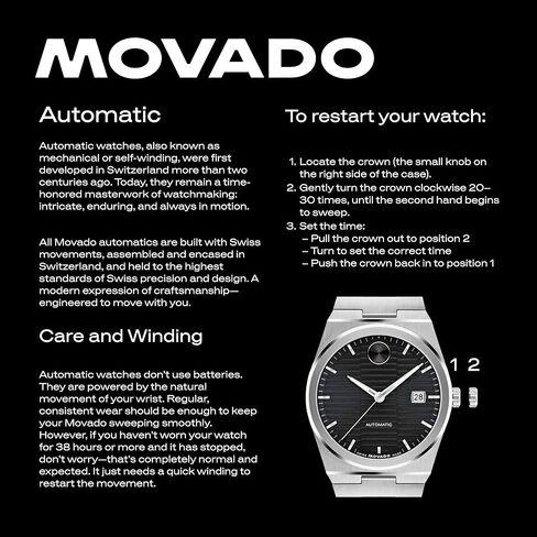 Movado Bold Quest Men's Luxury Automatic Watch - Swiss Self-Winding Movement, Stainless Steel Bracelet, Water Resistance 50 Meters (5ATM) - Classic Timepiece - Gift for Him - 39mm in Saudi Arabia