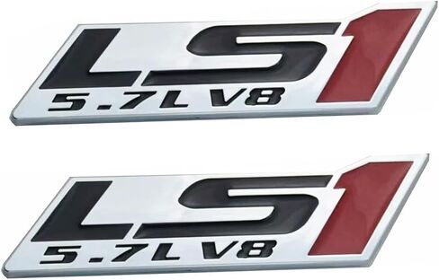 2PCS LS1 5.7 L V8 شارة Trunk Trunk Door Trunk ثلاثية الشعار (Silver Red) in Kuwait