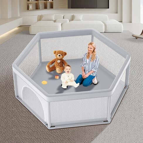 Baby Playpen 50" x 50" Baby Play Yard Playpen for Babies and Toddlers with Zipper Gate Indoor & Outdoor Baby Fence Safety Baby Activity Center with Breathable Mesh Non-Slip Play Pen in Saudi Arabia