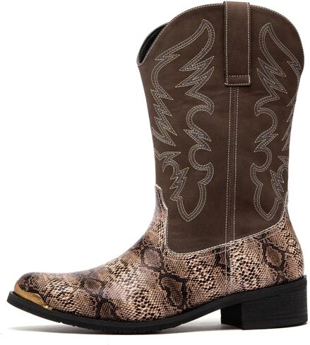 Mens Monty Print Pointed Toe Pull On Casual jackboots Mid Calf，Western Cowboy Boots, Snake Print Design, Embroidered Shaft in Saudi Arabia