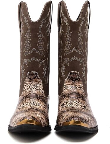 Mens Monty Print Pointed Toe Pull On Casual jackboots Mid Calf，Western Cowboy Boots, Snake Print Design, Embroidered Shaft in Saudi Arabia