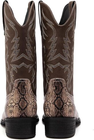 Mens Monty Print Pointed Toe Pull On Casual jackboots Mid Calf，Western Cowboy Boots, Snake Print Design, Embroidered Shaft in Saudi Arabia