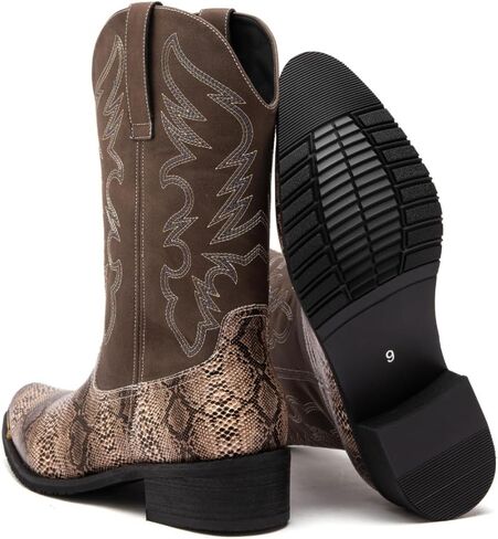 Mens Monty Print Pointed Toe Pull On Casual jackboots Mid Calf，Western Cowboy Boots, Snake Print Design, Embroidered Shaft in Saudi Arabia