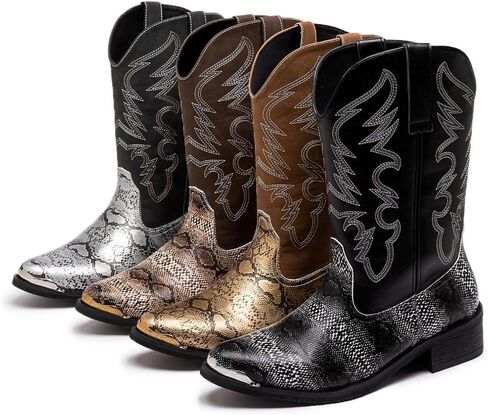 Mens Monty Print Pointed Toe Pull On Casual jackboots Mid Calf，Western Cowboy Boots, Snake Print Design, Embroidered Shaft in Saudi Arabia