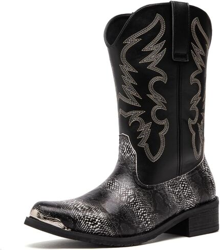 Mens Monty Print Pointed Toe Pull On Casual jackboots Mid Calf，Western Cowboy Boots, Snake Print Design, Embroidered Shaft in Saudi Arabia