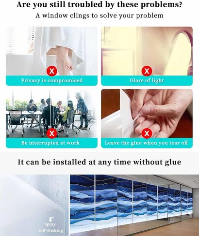 Window Privacy Film, Navy Blue Ombre UV Sun Blocking Window Tint Film Heat Control One Way Blackout Window Film, Modern Moire Abstract Art Luxury Non Adhesive Static Cling Window Sticker 35.4x78.7 in in Kuwait