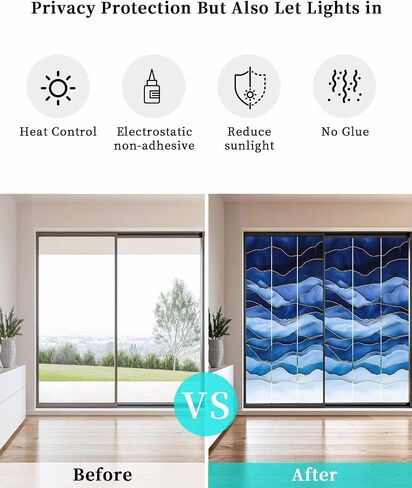 Window Privacy Film, Navy Blue Ombre UV Sun Blocking Window Tint Film Heat Control One Way Blackout Window Film, Modern Moire Abstract Art Luxury Non Adhesive Static Cling Window Sticker 35.4x78.7 in in Kuwait