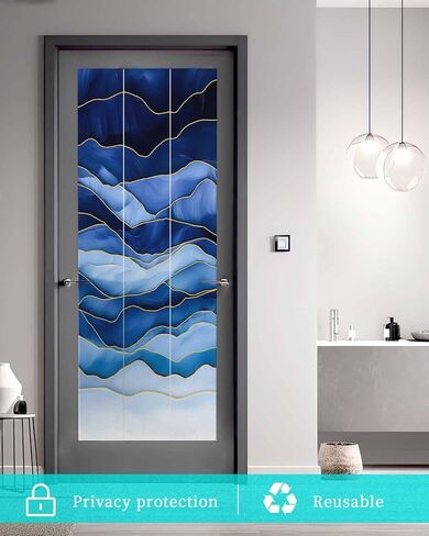 Window Privacy Film, Navy Blue Ombre UV Sun Blocking Window Tint Film Heat Control One Way Blackout Window Film, Modern Moire Abstract Art Luxury Non Adhesive Static Cling Window Sticker 35.4x78.7 in in Kuwait