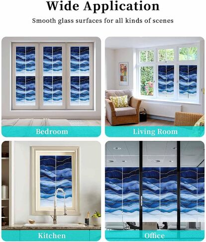 Window Privacy Film, Navy Blue Ombre UV Sun Blocking Window Tint Film Heat Control One Way Blackout Window Film, Modern Moire Abstract Art Luxury Non Adhesive Static Cling Window Sticker 35.4x78.7 in in Kuwait