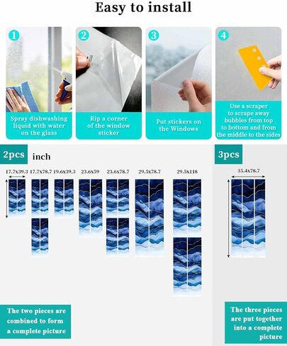 Window Privacy Film, Navy Blue Ombre UV Sun Blocking Window Tint Film Heat Control One Way Blackout Window Film, Modern Moire Abstract Art Luxury Non Adhesive Static Cling Window Sticker 35.4x78.7 in in Kuwait