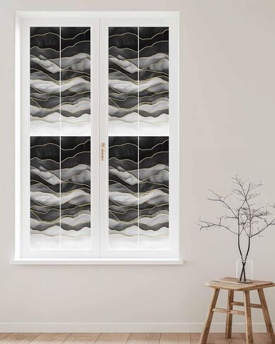 Window Privacy Film, Navy Blue Ombre UV Sun Blocking Window Tint Film Heat Control One Way Blackout Window Film, Modern Moire Abstract Art Luxury Non Adhesive Static Cling Window Sticker 35.4x78.7 in in Kuwait