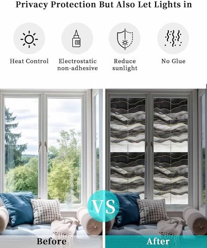 Window Privacy Film, Navy Blue Ombre UV Sun Blocking Window Tint Film Heat Control One Way Blackout Window Film, Modern Moire Abstract Art Luxury Non Adhesive Static Cling Window Sticker 35.4x78.7 in in Kuwait