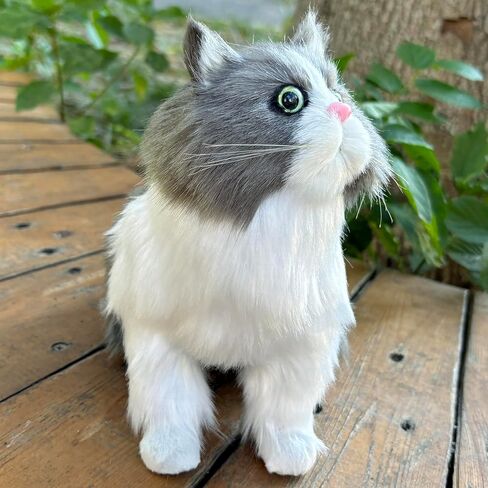 Lifelike Shorthair Cat Statue Black White Plush Faux Fur Kitten Home Decor, Handmade Kitty Collectible Gift for Cat Lovers in Kuwait