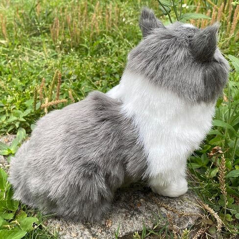 Lifelike Shorthair Cat Statue Black White Plush Faux Fur Kitten Home Decor, Handmade Kitty Collectible Gift for Cat Lovers in Kuwait