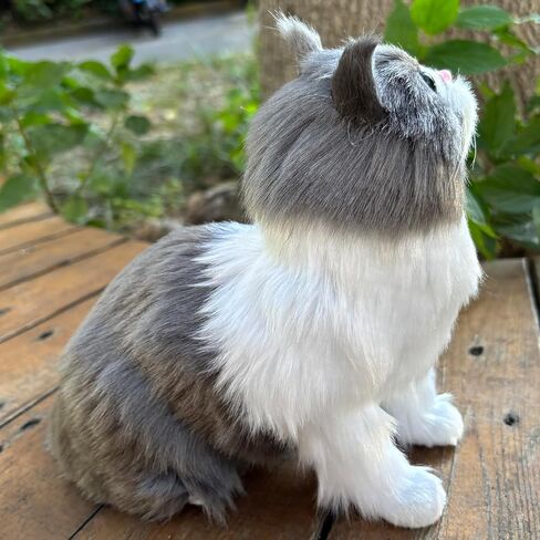 Lifelike Shorthair Cat Statue Black White Plush Faux Fur Kitten Home Decor, Handmade Kitty Collectible Gift for Cat Lovers in Kuwait