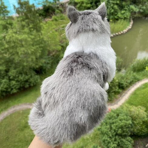 Lifelike Shorthair Cat Statue Black White Plush Faux Fur Kitten Home Decor, Handmade Kitty Collectible Gift for Cat Lovers in Kuwait