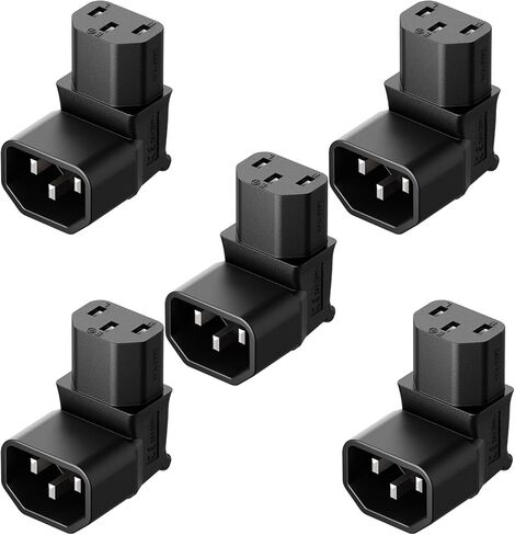 IEC 320 C14 إلى C13 محول تيار متردد بزاوية قائمة، IEC 3 أقطاب ذكر إلى أنثى محول تيار متردد بزاوية 90 درجة، C14 إلى C13 محول تيار متردد بزاوية أعلى، لون أسود in Saudi Arabia
