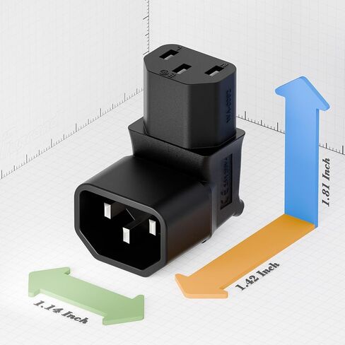 IEC 320 C14 إلى C13 محول تيار متردد بزاوية قائمة، IEC 3 أقطاب ذكر إلى أنثى محول تيار متردد بزاوية 90 درجة، C14 إلى C13 محول تيار متردد بزاوية أعلى، لون أسود in Saudi Arabia