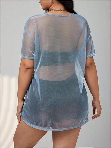 SHENHE Women's Plus Size Sexy See Through Mesh Short Sleeve Party Night Loose Tshirt Dress in Saudi Arabia