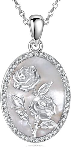 URONE Flower Necklace 925 Sterling Silver Birth Flower Pendant Mother of Pearl Necklace Jewelry Gift for Women in Saudi Arabia