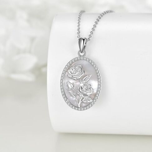 URONE Flower Necklace 925 Sterling Silver Birth Flower Pendant Mother of Pearl Necklace Jewelry Gift for Women in Saudi Arabia