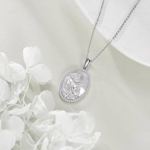 URONE Flower Necklace 925 Sterling Silver Birth Flower Pendant Mother of Pearl Necklace Jewelry Gift for Women in Saudi Arabia
