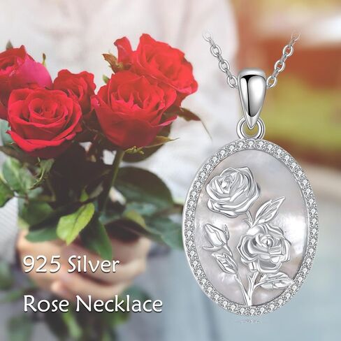 URONE Flower Necklace 925 Sterling Silver Birth Flower Pendant Mother of Pearl Necklace Jewelry Gift for Women in Saudi Arabia