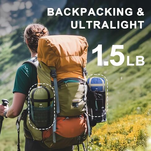 حقيبة نوم الطقس الدافئة للغاية - محمولة ، مقاومة للماء ، خفيفة الوزن ، راحة مع كيس الضغط - رائع للتخييم في الهواء الطلق ، حقائب الظهر والمشي لمسافات طويلة in Kuwait