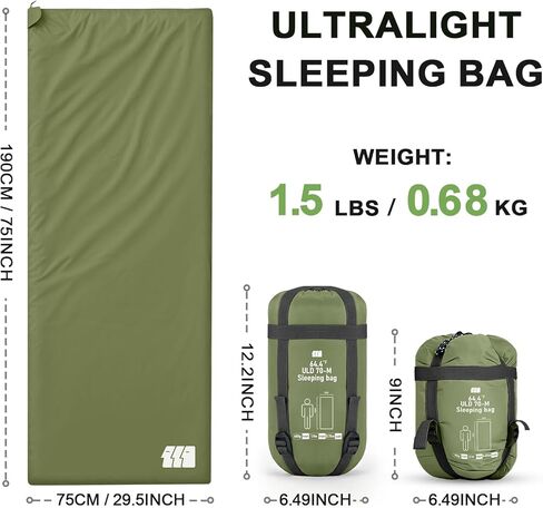 Ultralight Warm Weather Sleeping Bag - Portable, Waterproof, Compact Lightweight, Comfort with Compression Sack - Great for Outdoor Camping, Backpacking & Hiking in Kuwait